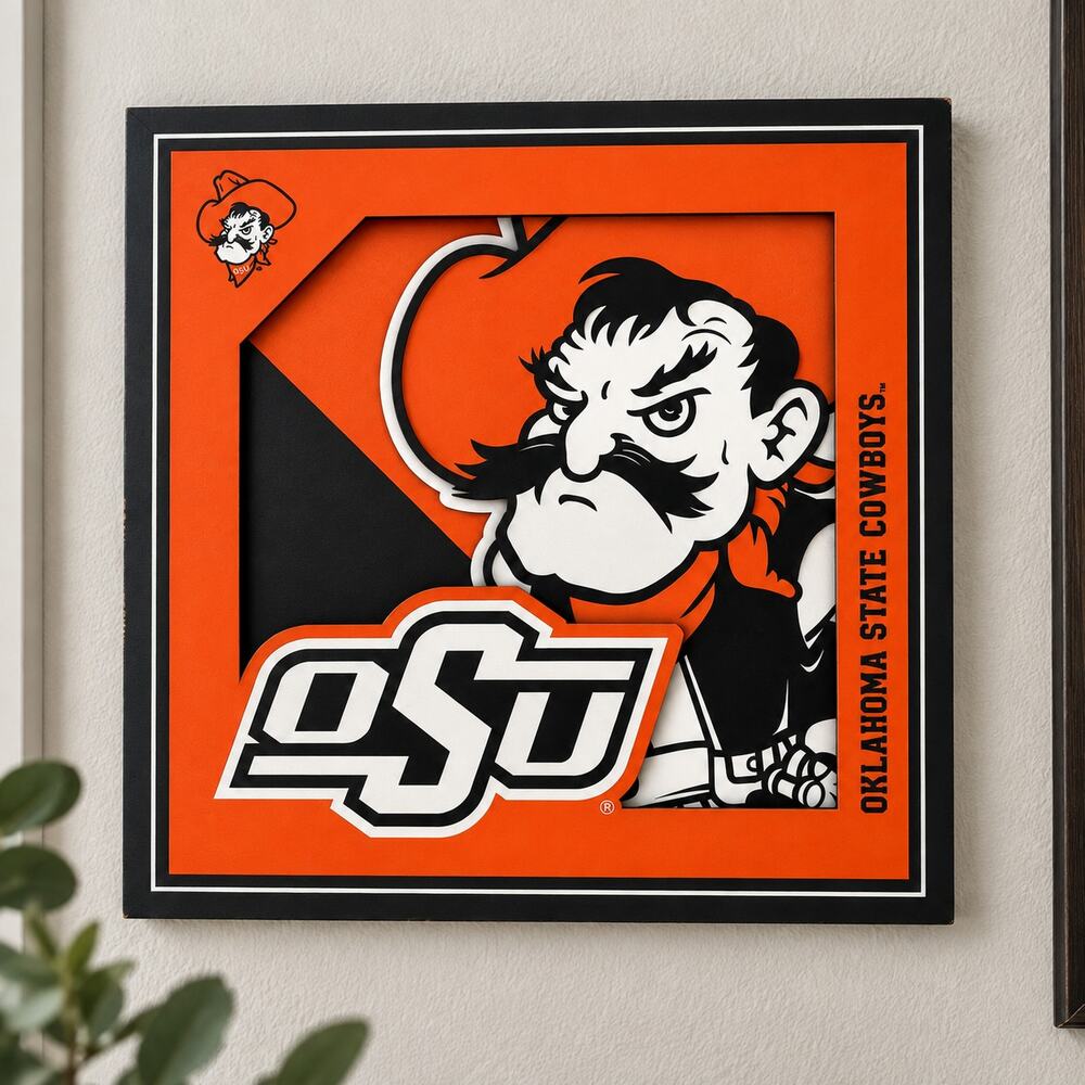 Oklahoma State Cowboys OSU Pistol Pete 3D Wall Art Sign Orange Black NCAA Decor
